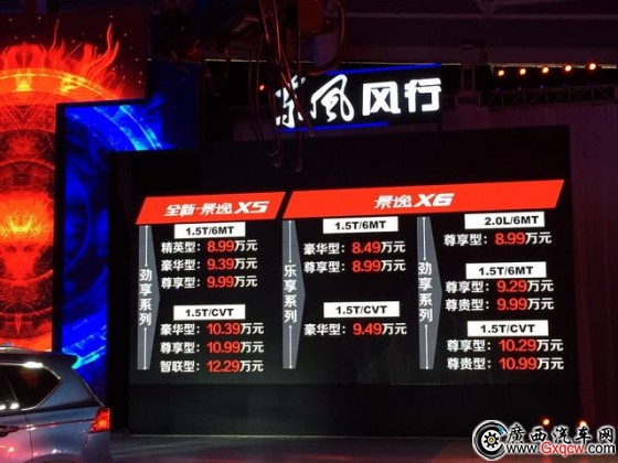 8.49萬元起售 東風(fēng)風(fēng)行景逸X5 1.5T/X6上市